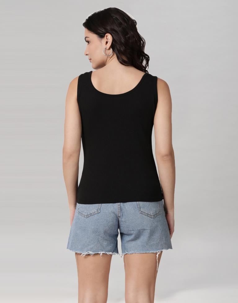 Black Coloured Lycra Knitted Top | Leemboodi