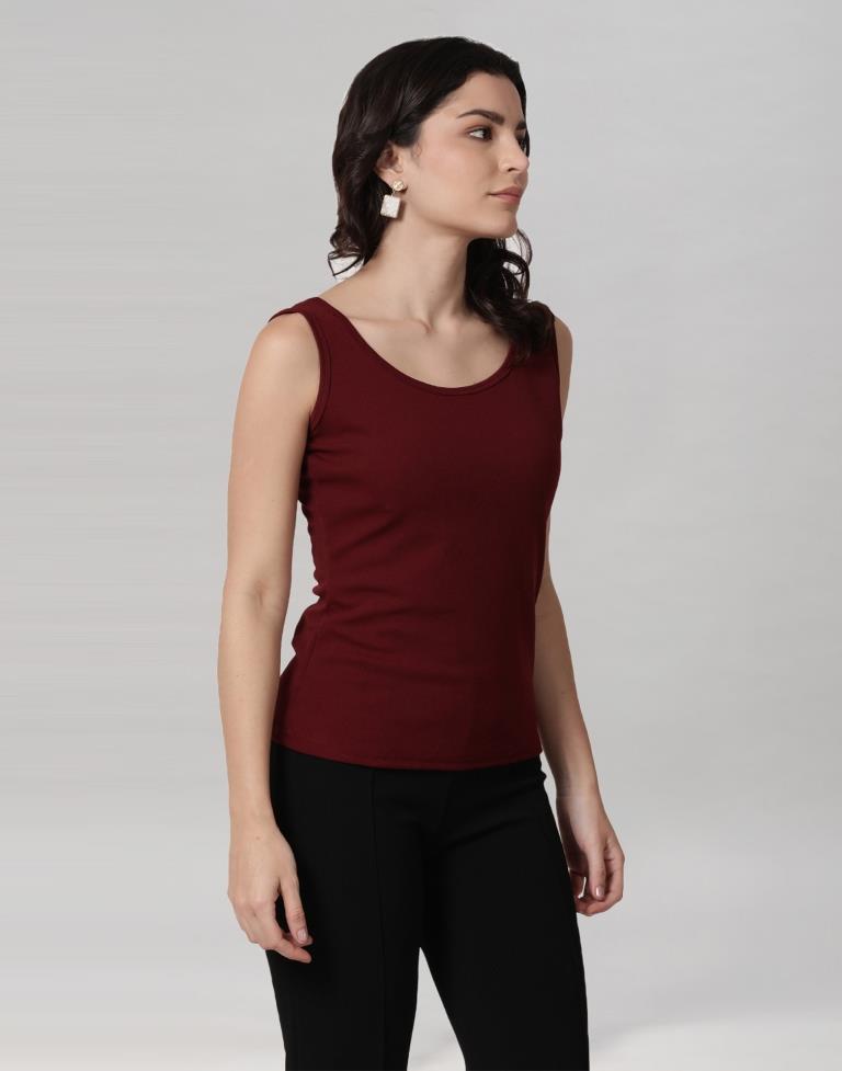 Maroon Coloured Lycra Knitted Top | Sudathi