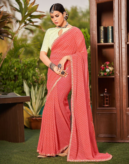 Coral Pink Georgette Saree | Sudathi