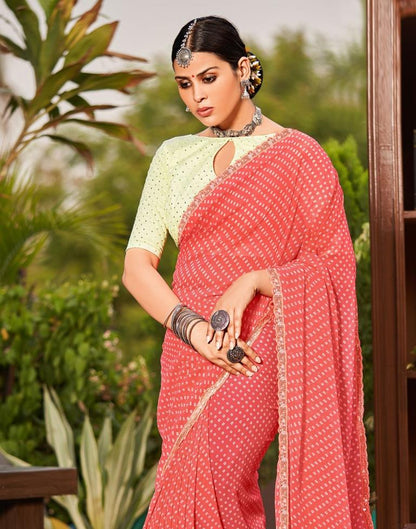 Coral Pink Georgette Saree | Sudathi