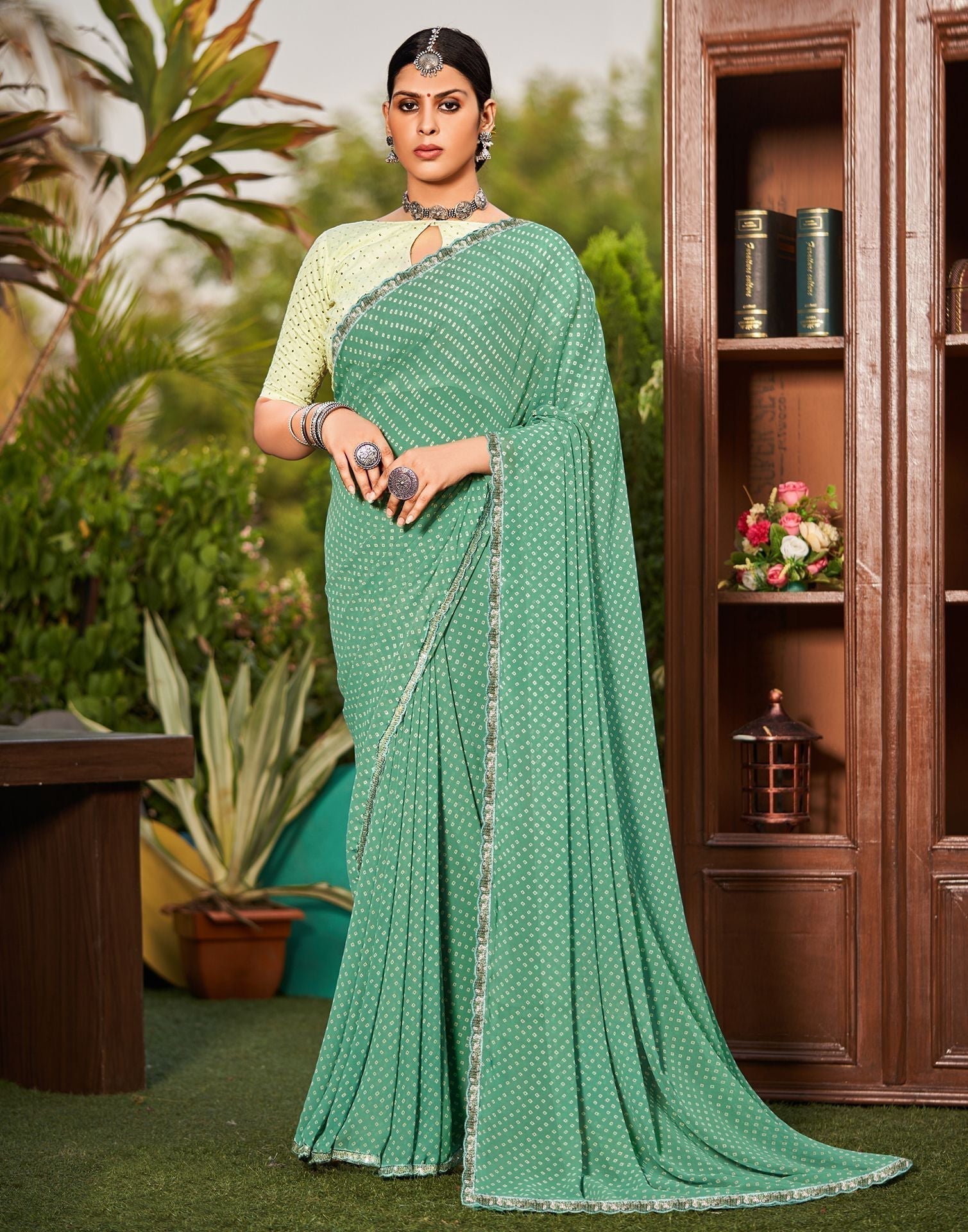 Mint Green Bandhani Saree | Sudathi