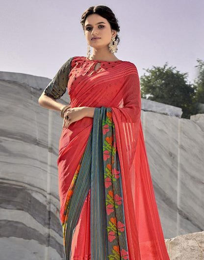 Coral Pink Georgette Saree | Sudathi