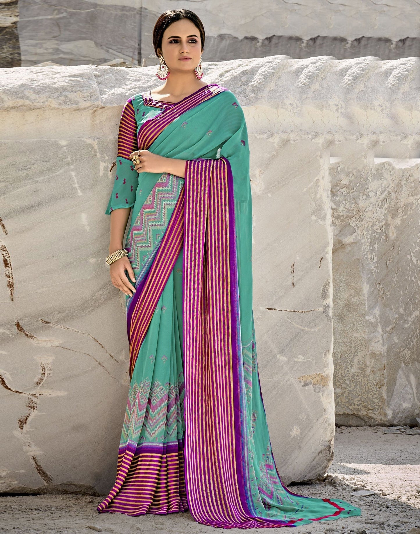 Turquoise Green Georgette Saree | Sudathi