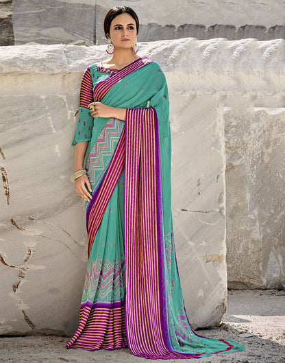 Turquoise Green Georgette Saree | Sudathi