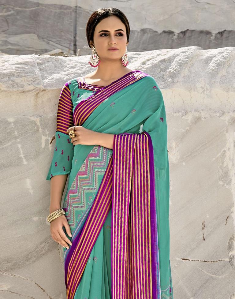 Turquoise Green Georgette Saree | Sudathi