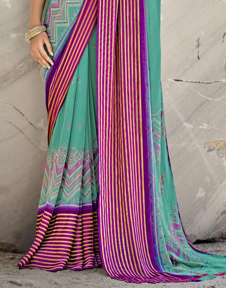 Turquoise Green Georgette Saree | Sudathi