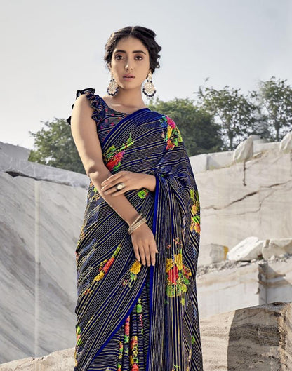 Navy Blue Georgette Saree | Sudathi