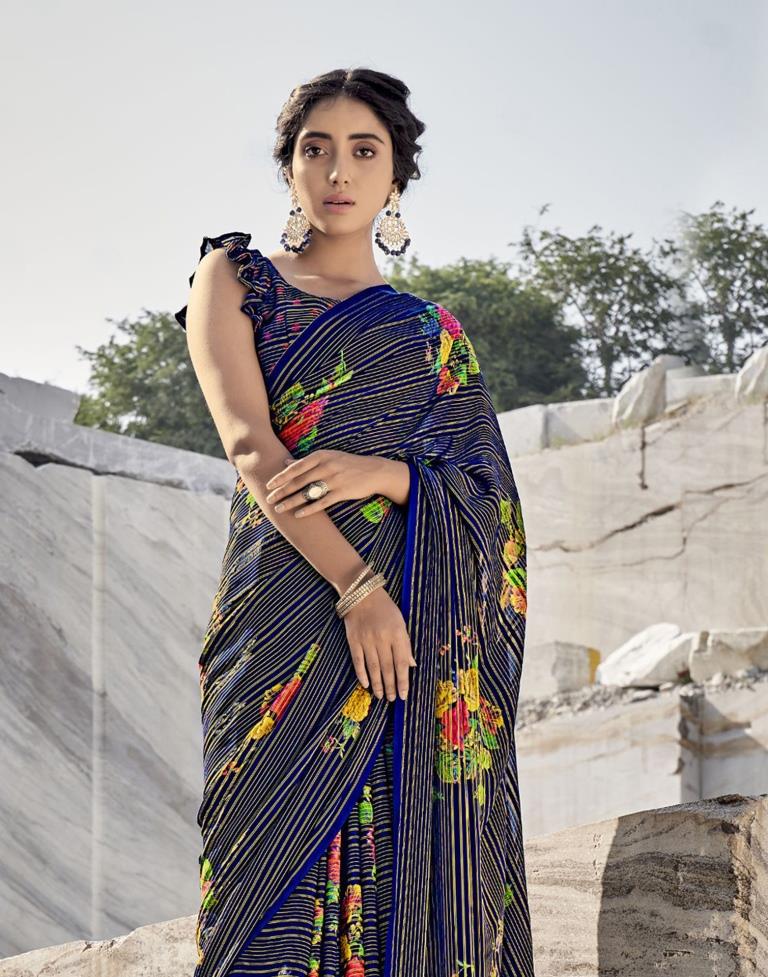 Navy Blue Georgette Saree | Sudathi