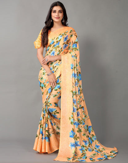 Light Orange And Multicolored Chiffon Saree | Sudathi