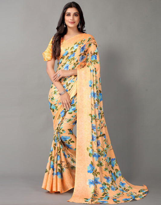 Light Orange And Multicolored Chiffon Saree | Sudathi