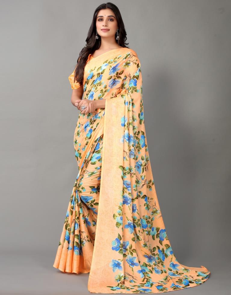 Light Orange And Multicolored Chiffon Saree | Sudathi