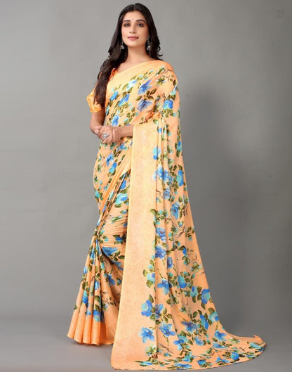 Light Orange And Multicolored Chiffon Saree | Sudathi