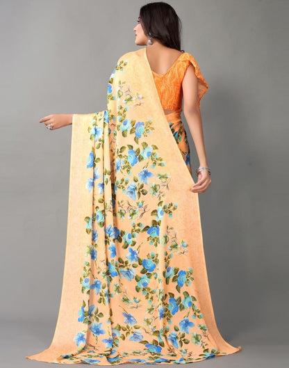 Light Orange And Multicolored Chiffon Saree | Sudathi