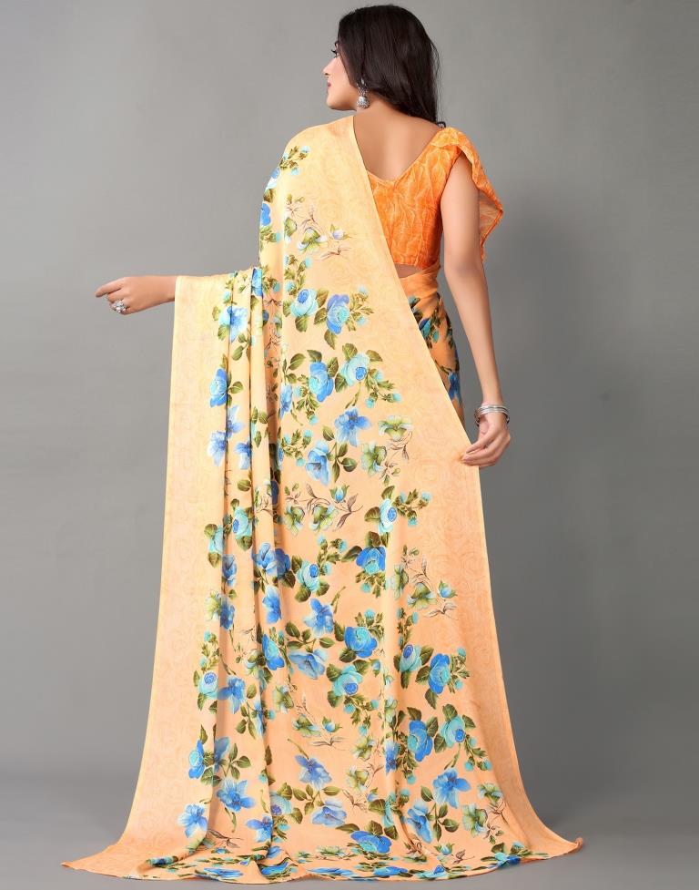 Light Orange And Multicolored Chiffon Saree | Sudathi