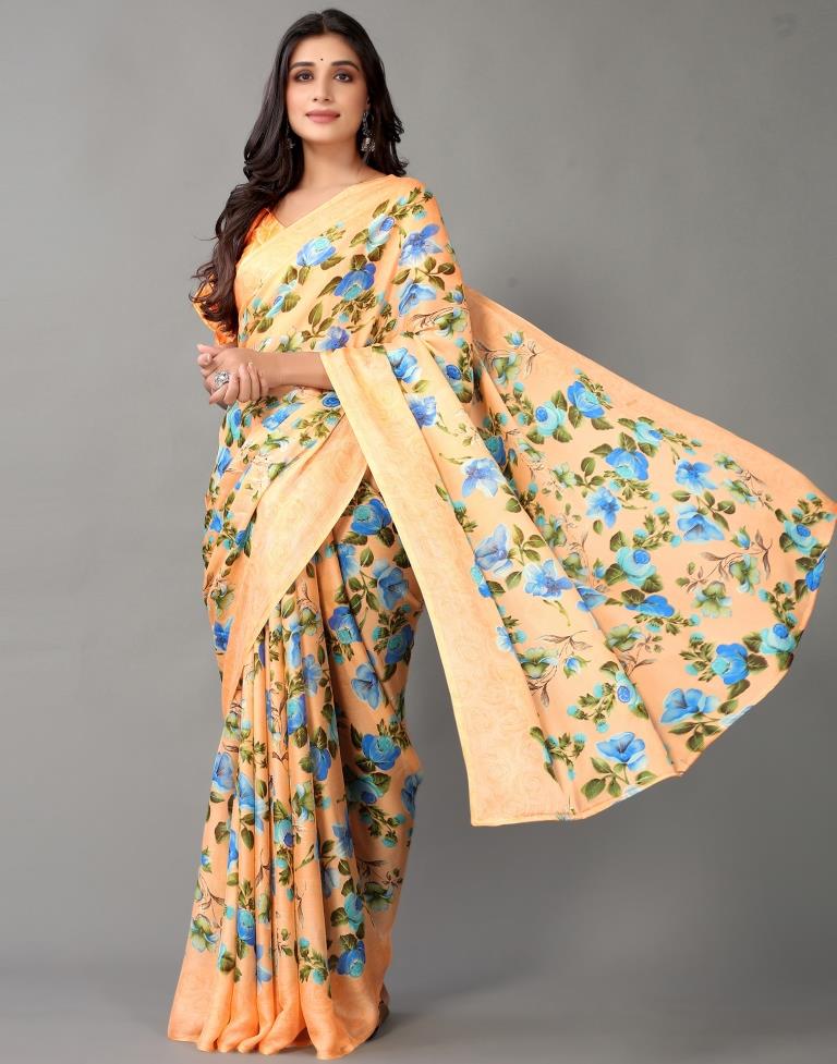 Light Orange And Multicolored Chiffon Saree | Sudathi