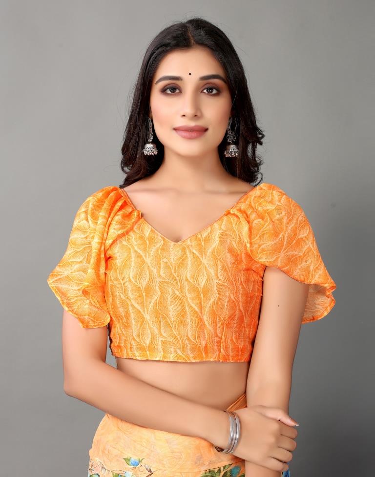 Light Orange And Multicolored Chiffon Saree | Sudathi