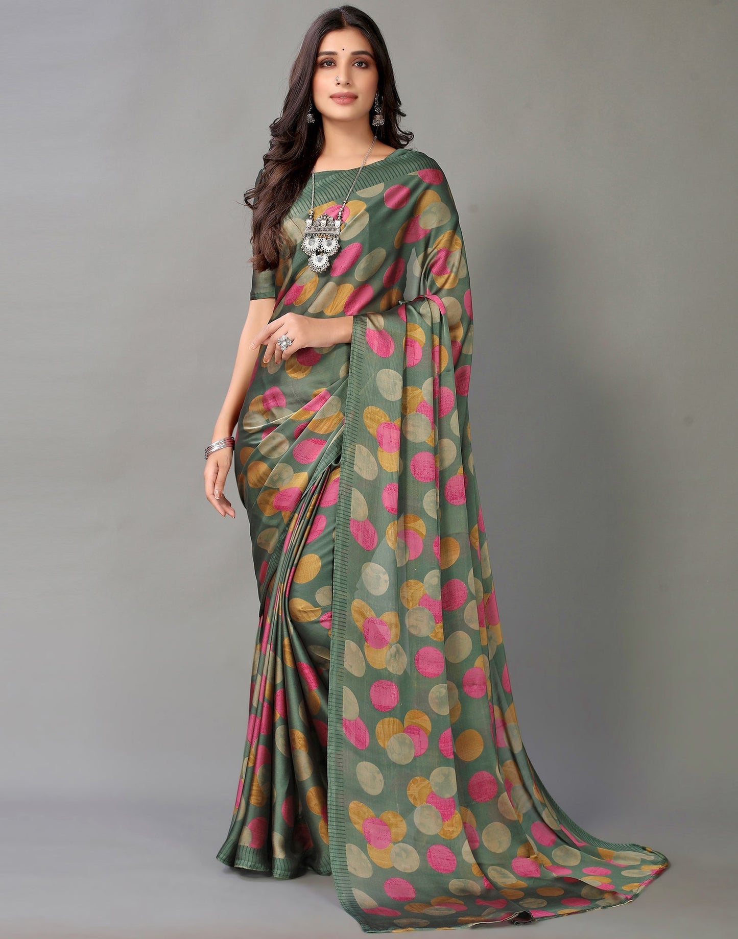 Dusty Green And Multicolored Georgette Saree | Sudathi