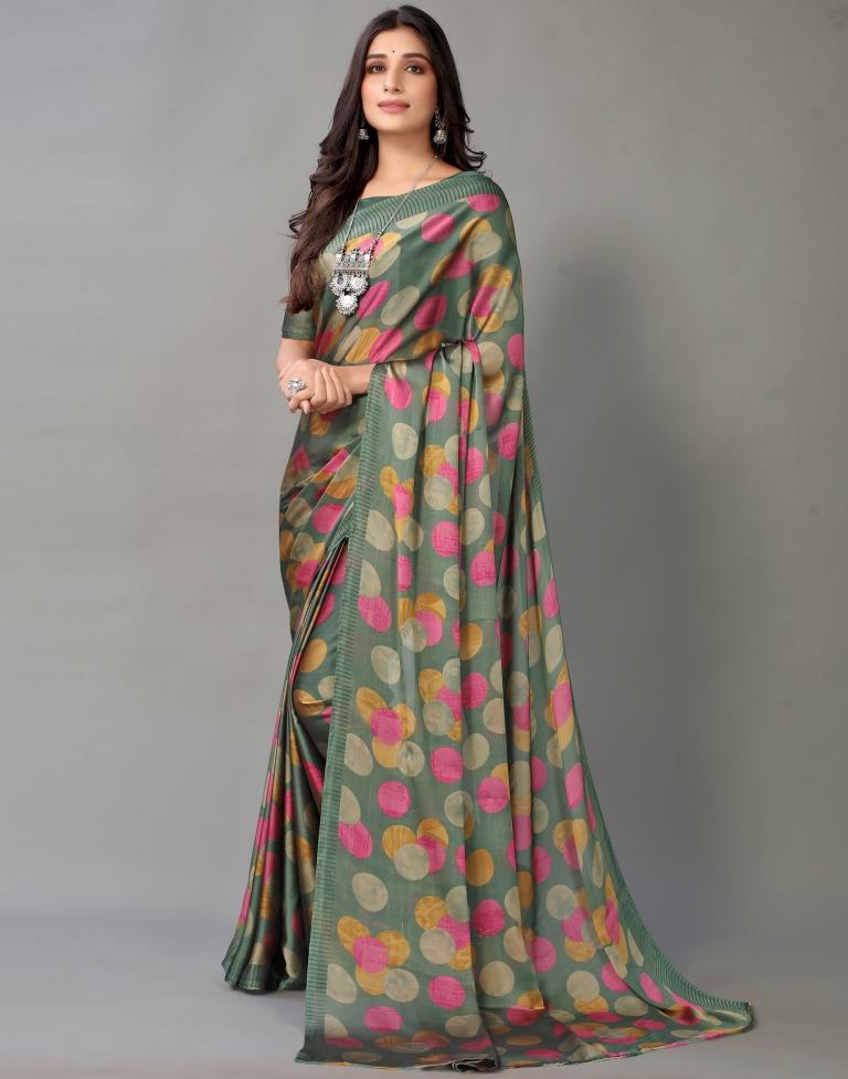 Dusty Green And Multicolored Georgette Saree | Sudathi