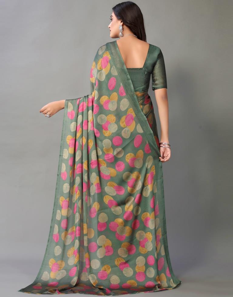 Dusty Green And Multicolored Georgette Saree | Sudathi