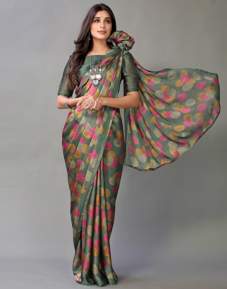Dusty Green And Multicolored Georgette Saree | Sudathi