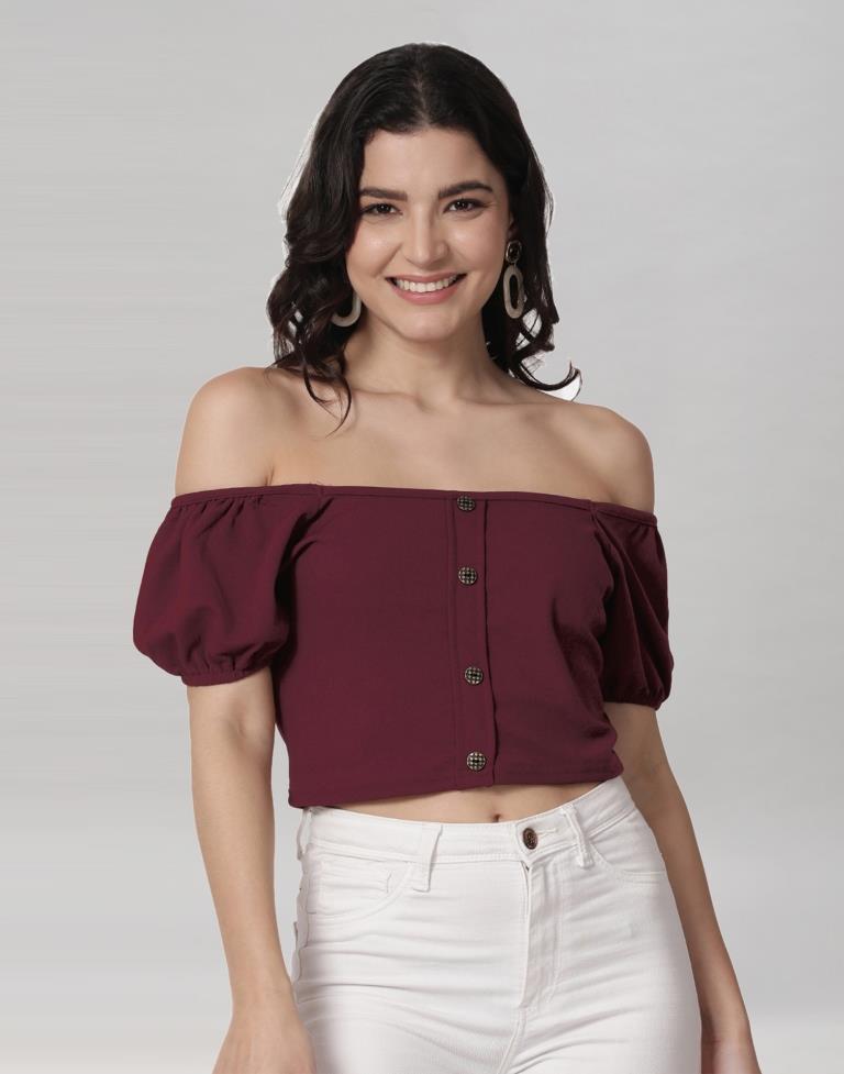 Maroon Coloured Lycra Knitted Top | Sudathi