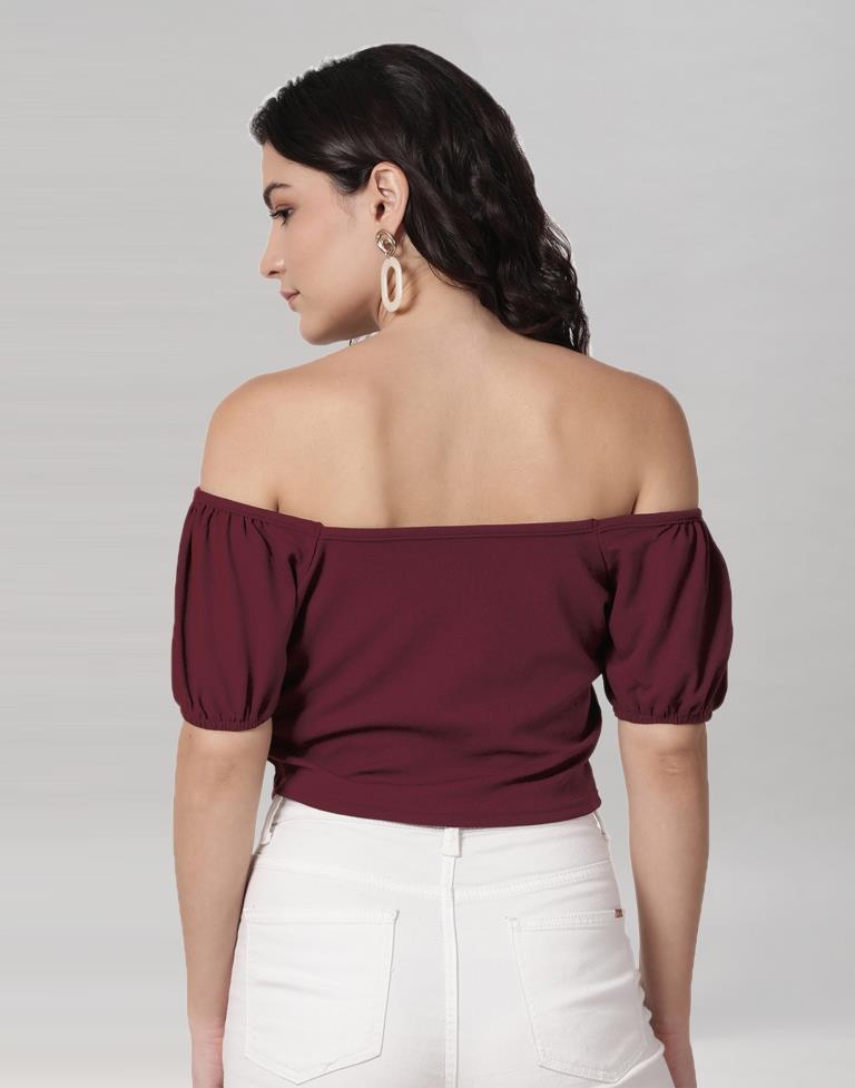 Maroon Coloured Lycra Knitted Top | Sudathi