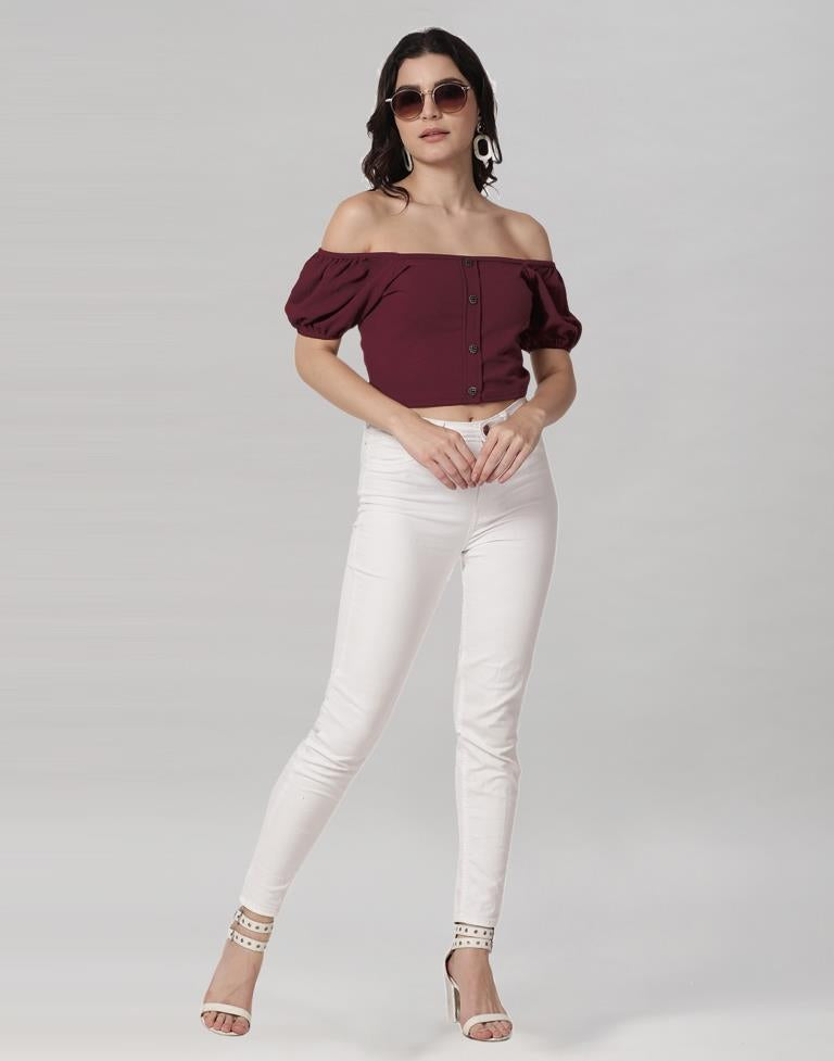 Maroon Coloured Lycra Knitted Top | Sudathi