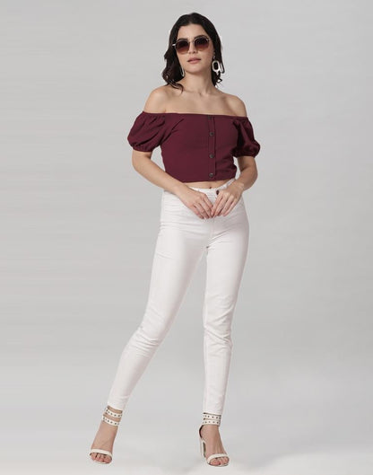 Maroon Coloured Lycra Knitted Top | Sudathi