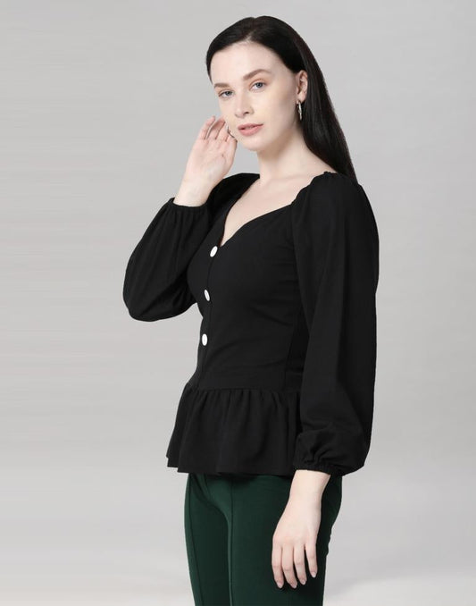 Black Coloured Lycra Knitted Top | Sudathi