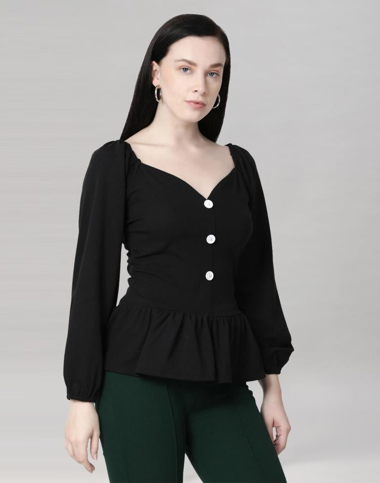 Black Coloured Lycra Knitted Top | Sudathi