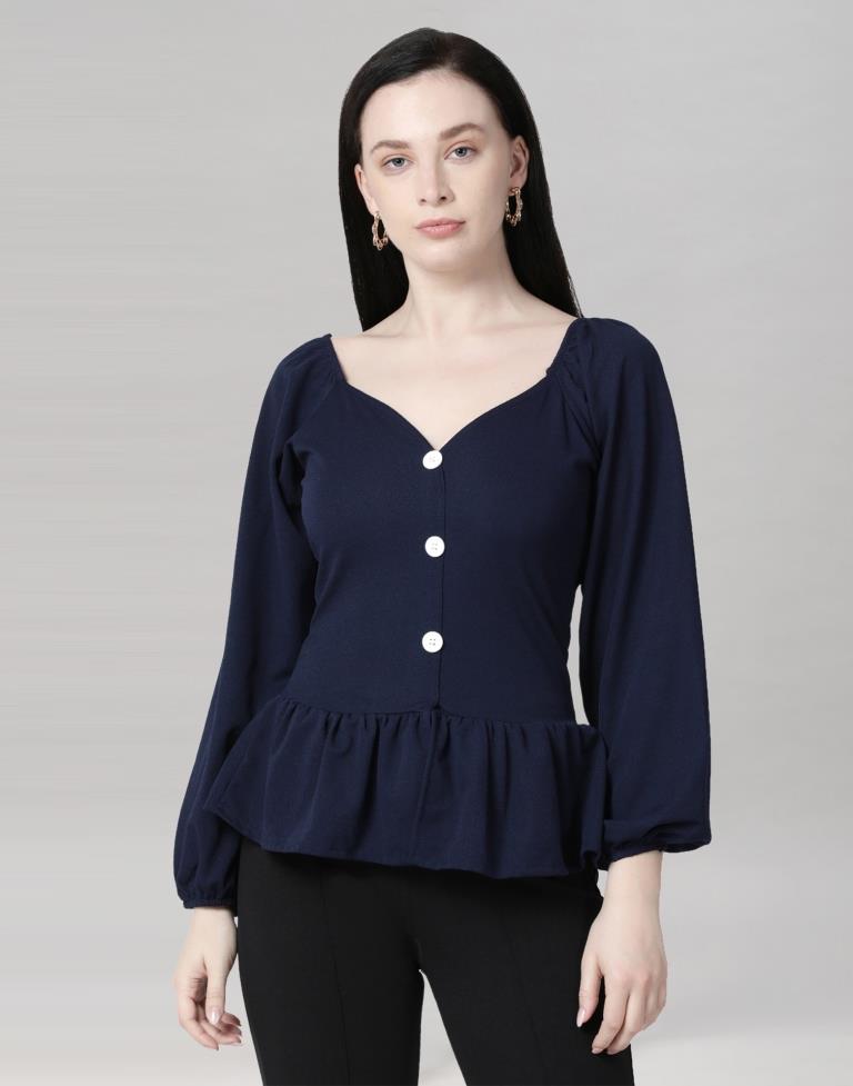 Blue Coloured Lycra Knitted Top | Sudathi