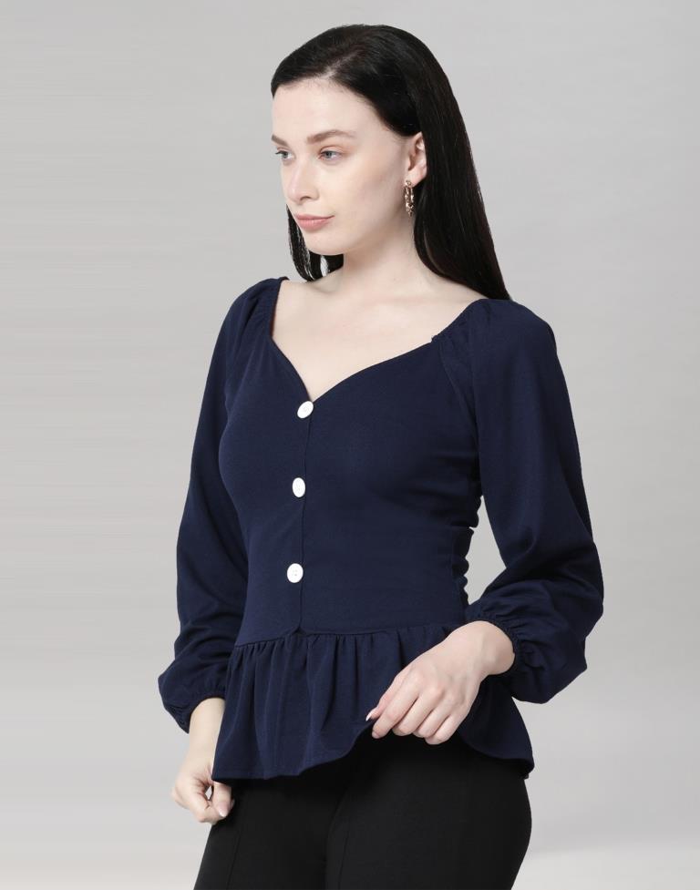Blue Coloured Lycra Knitted Top | Sudathi