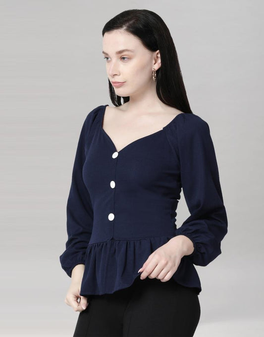 Blue Coloured Lycra Knitted Top | Sudathi