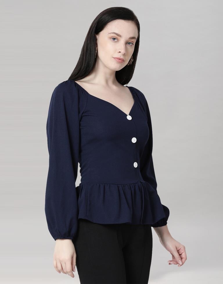 Blue Coloured Lycra Knitted Top | Sudathi
