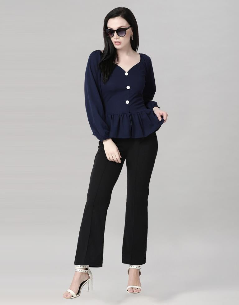 Blue Coloured Lycra Knitted Top | Sudathi