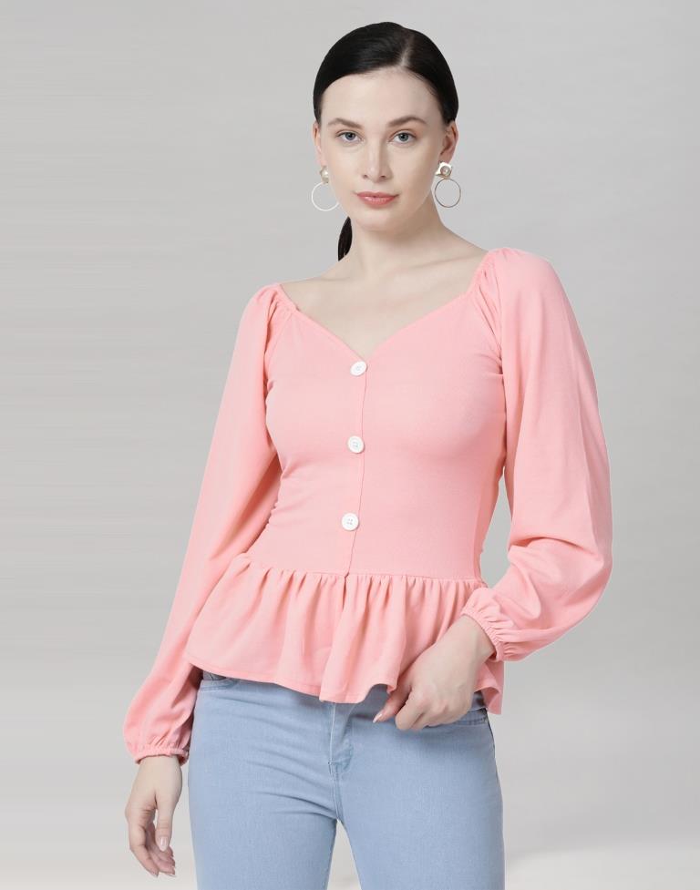 Peach Coloured Lycra Knitted Top | Sudathi