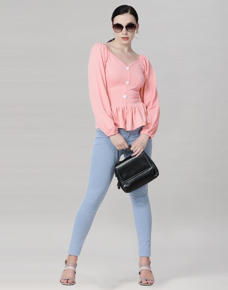 Peach Coloured Lycra Knitted Top | Sudathi