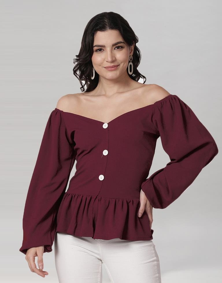 Maroon Coloured Lycra Knitted Top | Sudathi