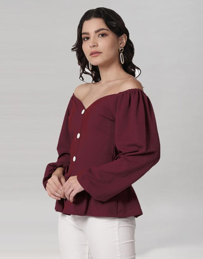 Maroon Coloured Lycra Knitted Top | Sudathi