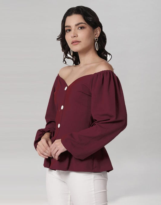 Maroon Coloured Lycra Knitted Top | Sudathi