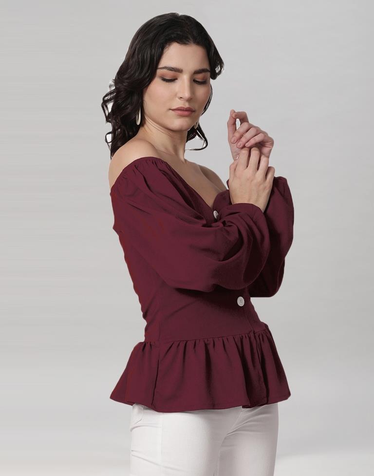 Maroon Coloured Lycra Knitted Top | Sudathi
