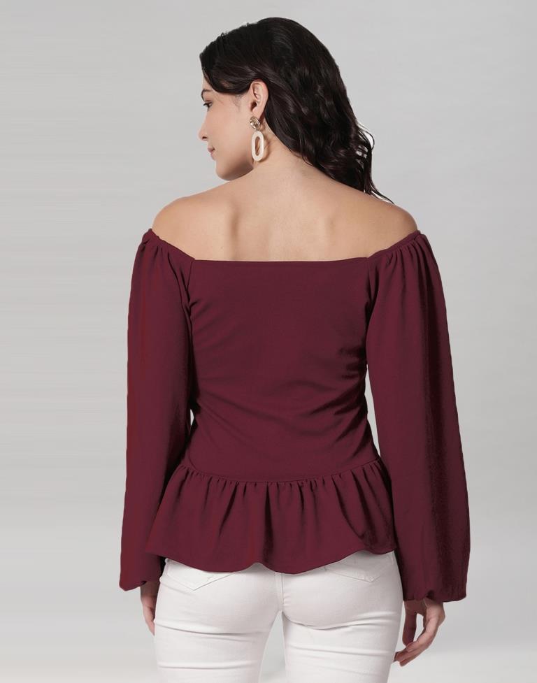 Maroon Coloured Lycra Knitted Top | Sudathi