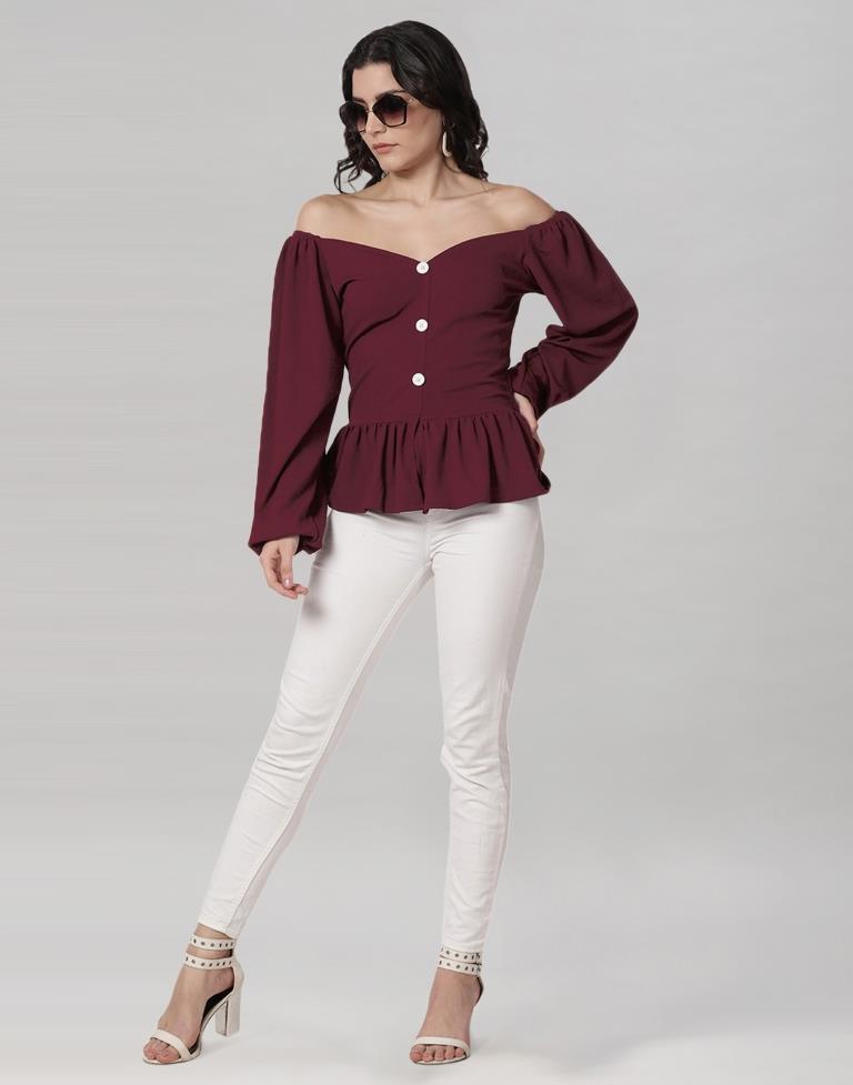 Maroon Coloured Lycra Knitted Top | Sudathi