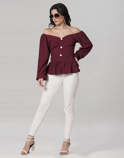 Maroon Coloured Lycra Knitted Top | Sudathi