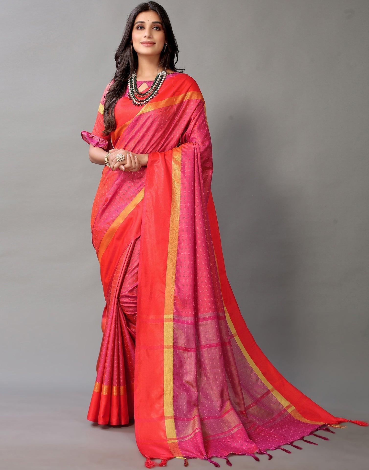 Reddish Orange Silk Saree | Sudathi