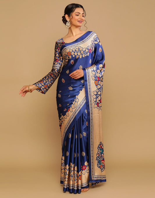 Navy Blue And Multicolored Silk Saree | Sudathi