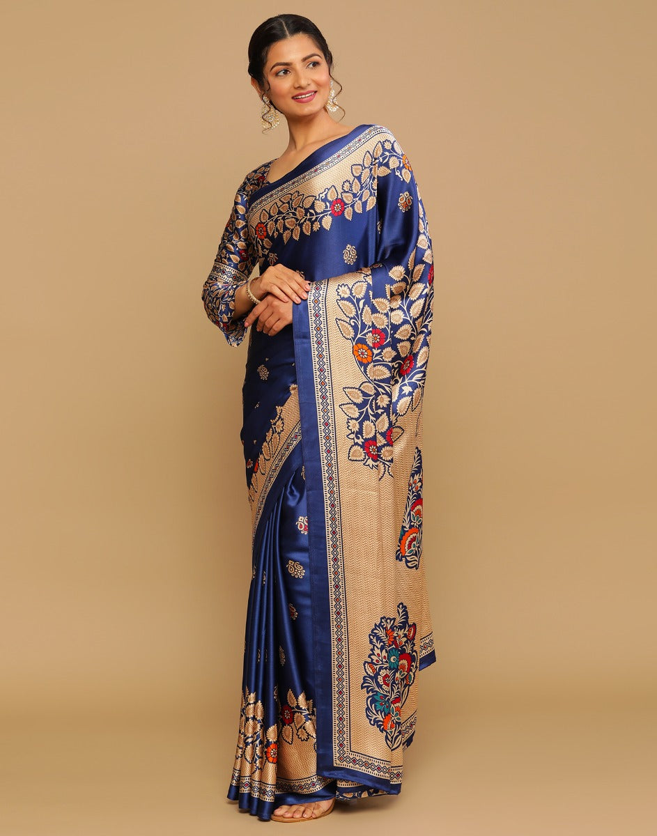 Navy Blue And Multicolored Silk Saree | Sudathi