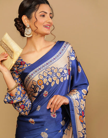 Navy Blue And Multicolored Silk Saree | Sudathi