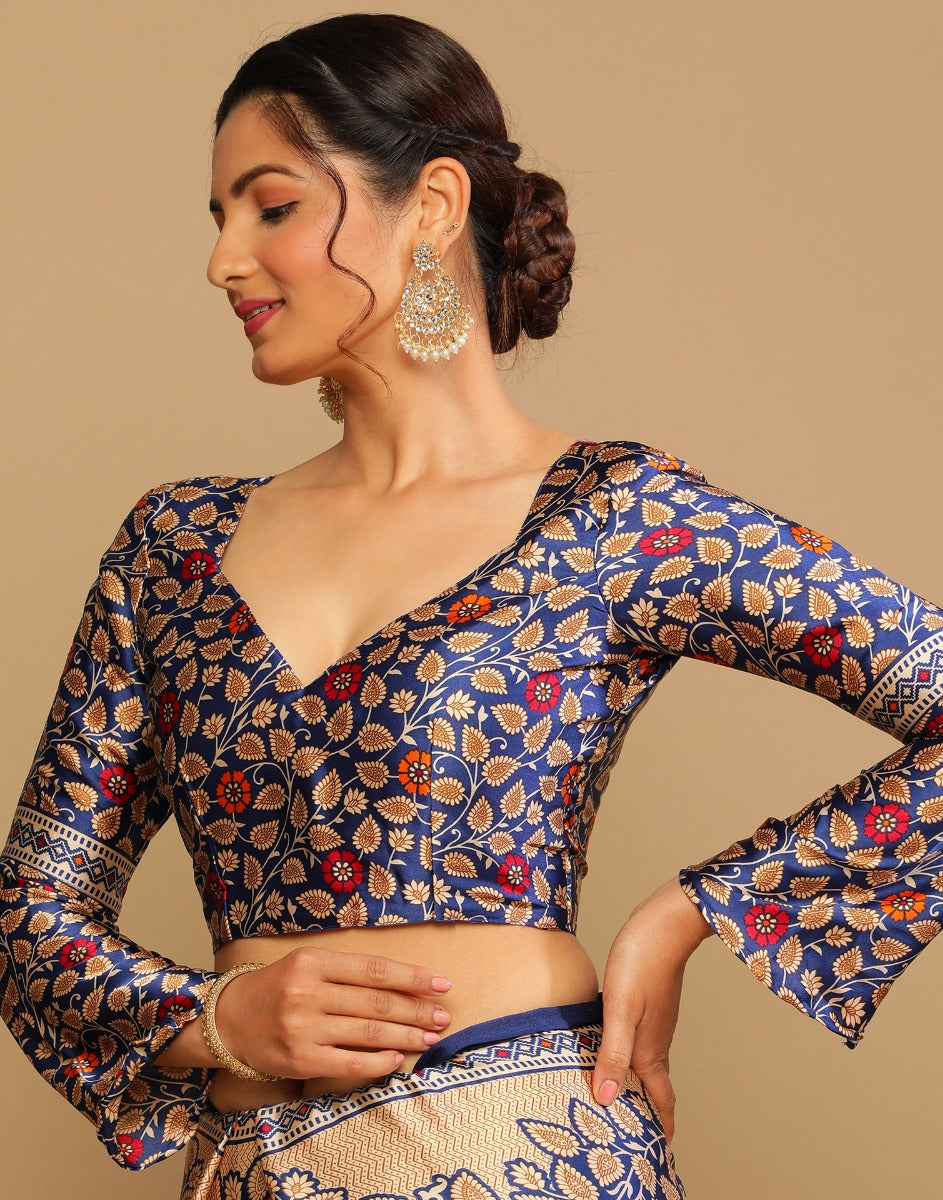 Navy Blue And Multicolored Silk Saree | Sudathi