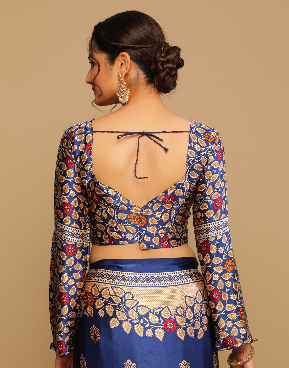 Navy Blue And Multicolored Silk Saree | Sudathi